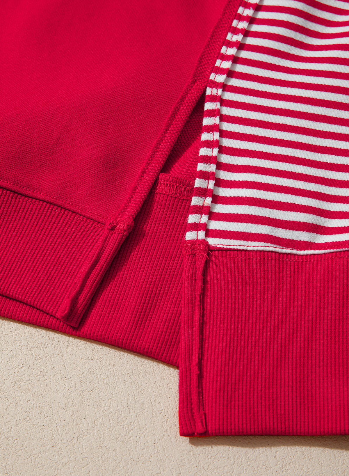 Fiery Red Striped Patchwork Sleeve Colorblock Sweatshirt