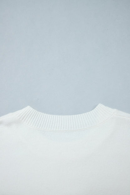 White Cozy Dog Print Dropped Shoulder Relaxed Sweater