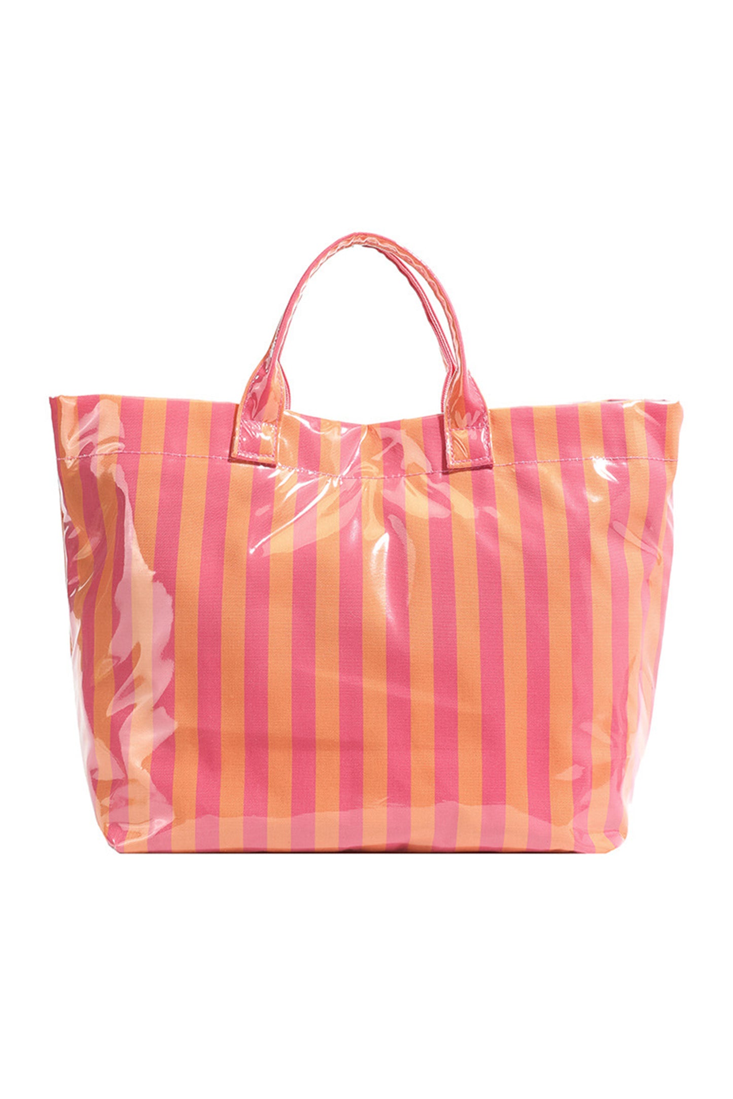 Rose Red Glossy Striped Vinyl Large Tote Bag (Color Varied)