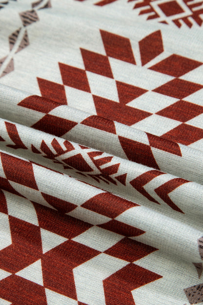 Cardigan long ouvert marron à imprimé aztèque occidental