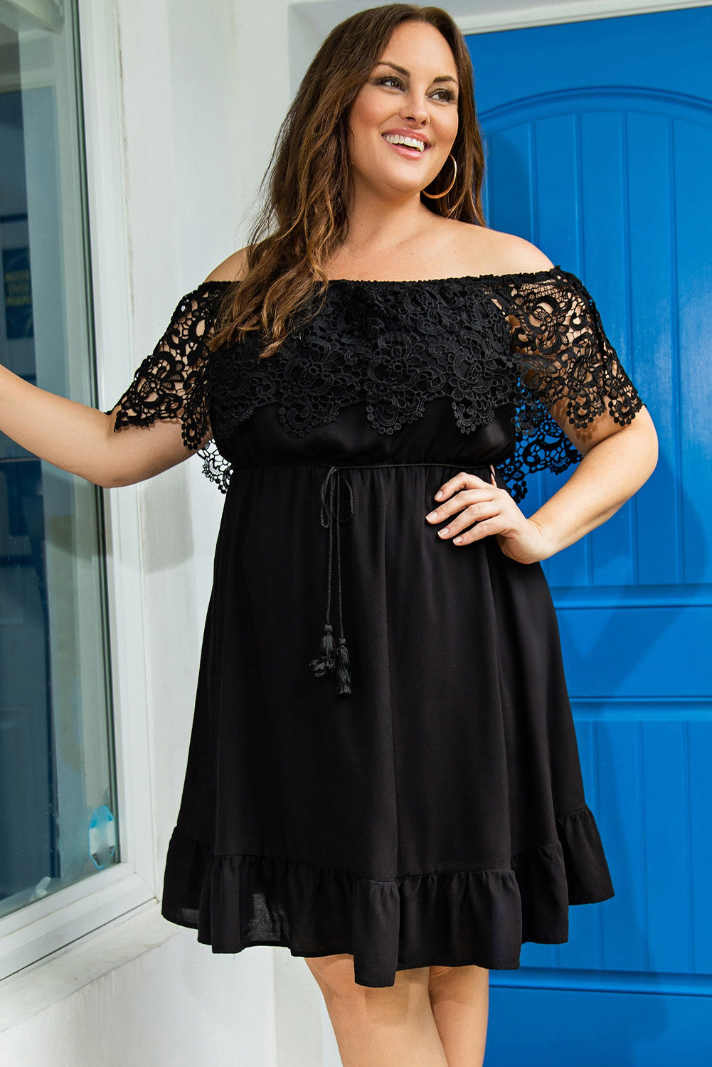 Off-the-shoulder Lace Sleeves Plus size Dress