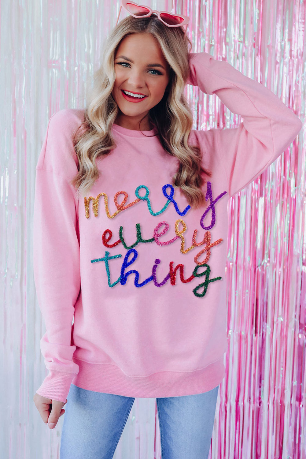 Black Merry Every Thing Glitter Slogan Sweatshirt