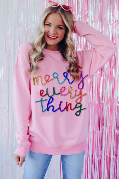Black Merry Every Thing Glitter Slogan Sweatshirt