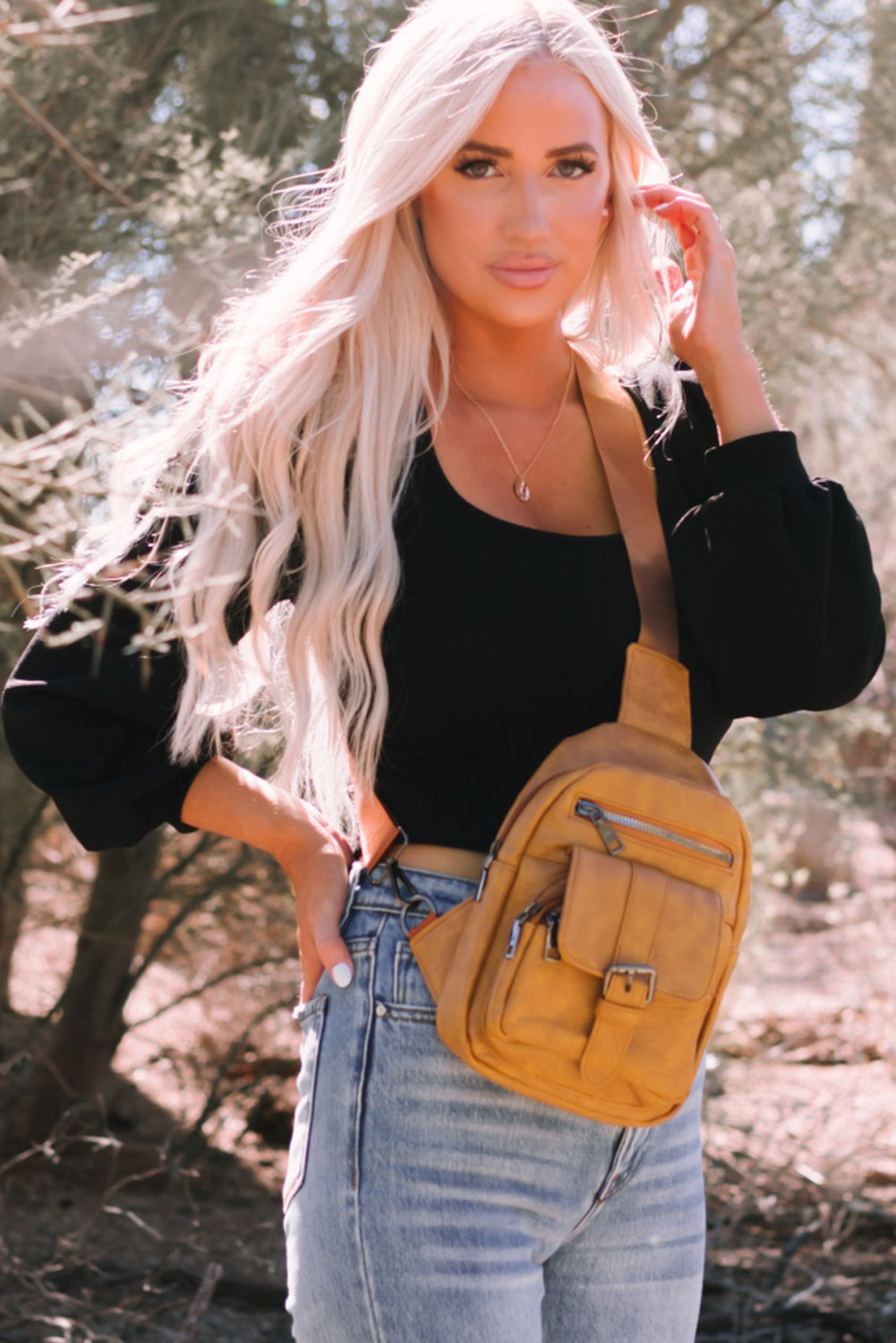 Bolso bandolera con múltiples bolsillos caqui vintage