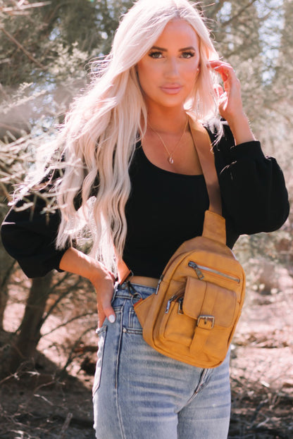 Bolso bandolera con múltiples bolsillos caqui vintage