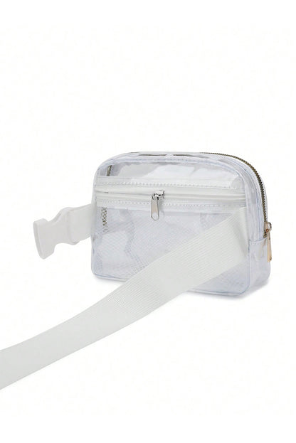 Sac banane transparent à bretelles réglables et fermeture éclair blanc brillant 