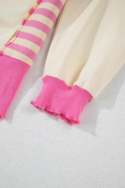 Haut en maille French Terry à rayures roses et blocs de couleurs