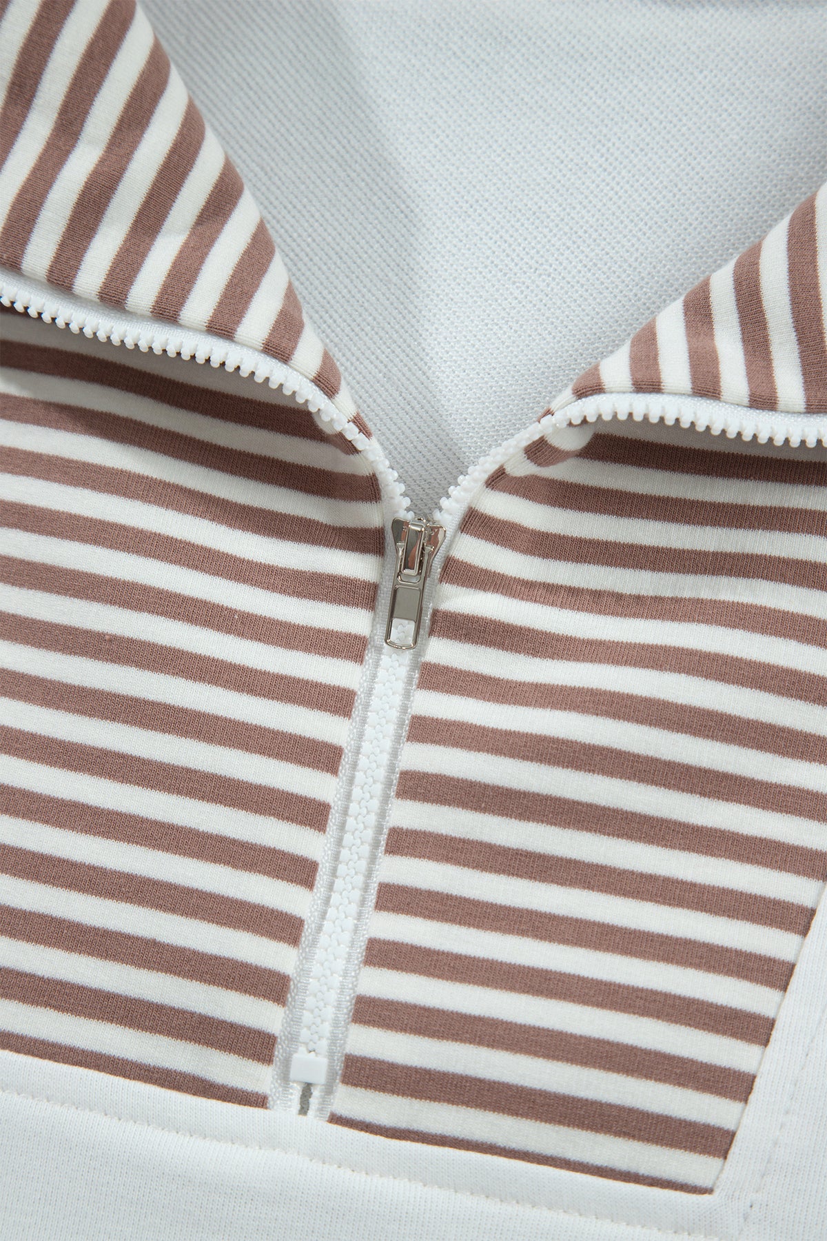 Khaki Stripe Color Block Patchwork Long Sleeve Top Drawstring Shorts Set