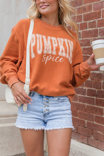 Sweat-shirt ras du cou à cordon de serrage orange et motif citrouille épicée
