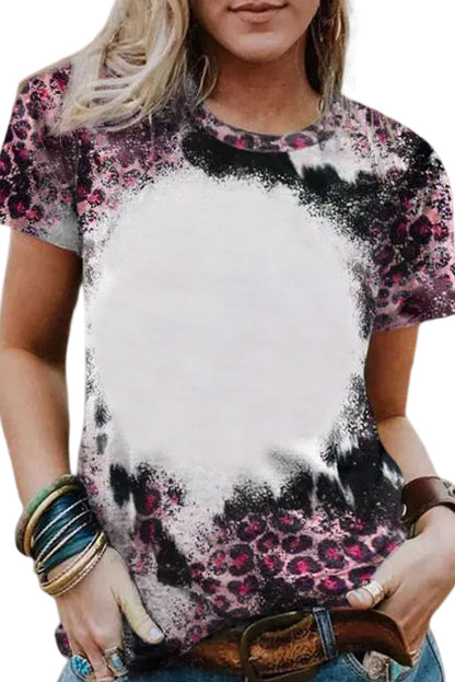 Blank Apparel - Pink Leopard Dyed Print Bleached Blank Tee