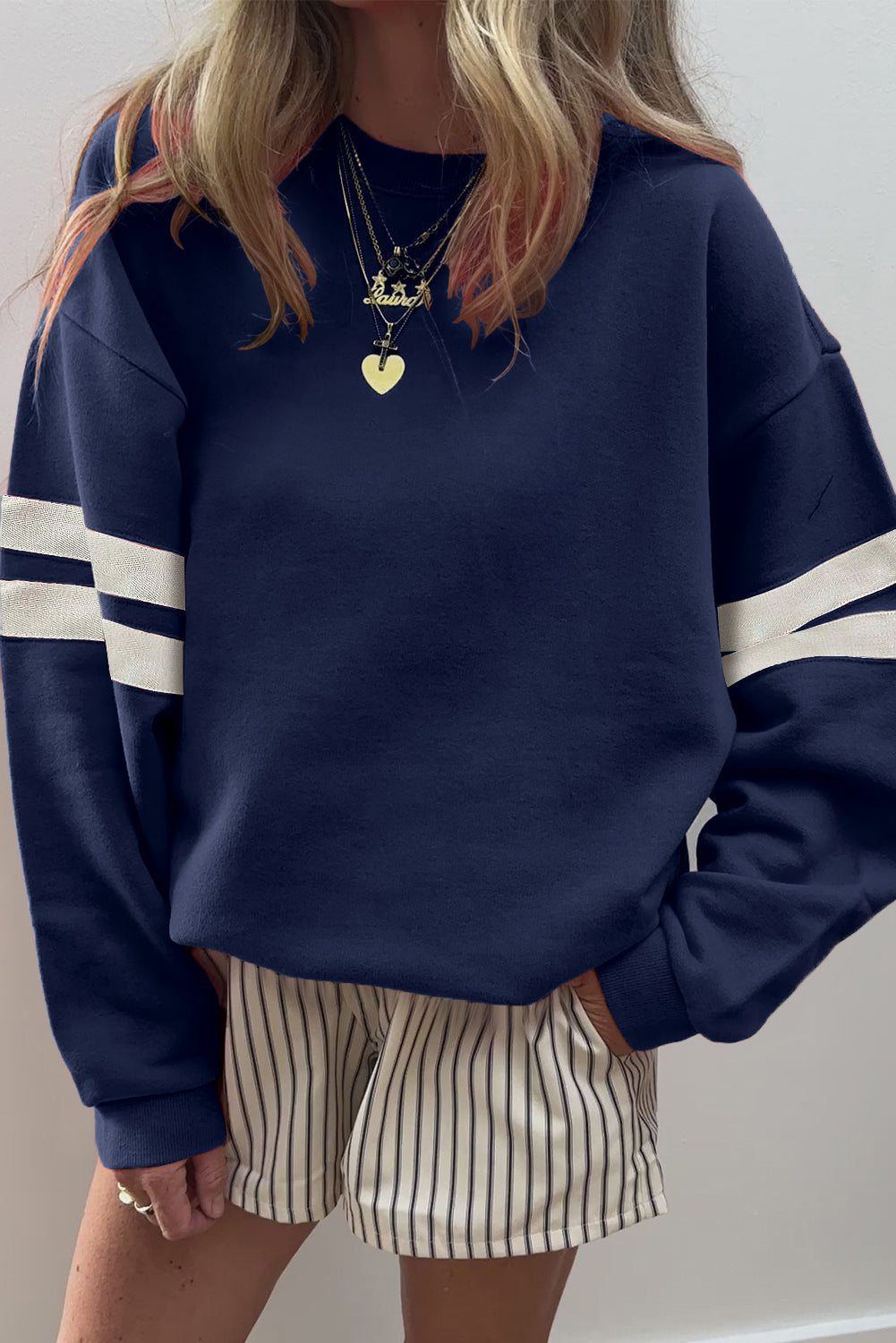 White Varsity Striped Detail Drop Shoulder Oversized Sweatshirt