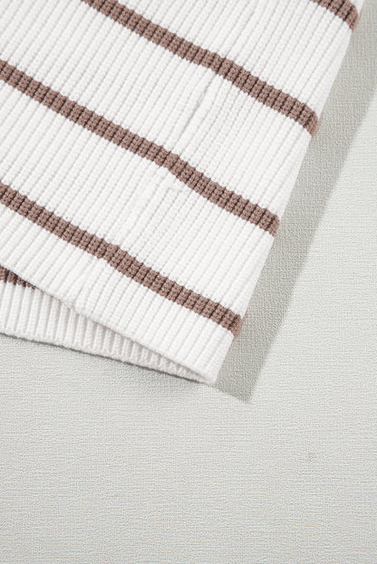 Gilet ample en tricot à rayures kaki et col en V