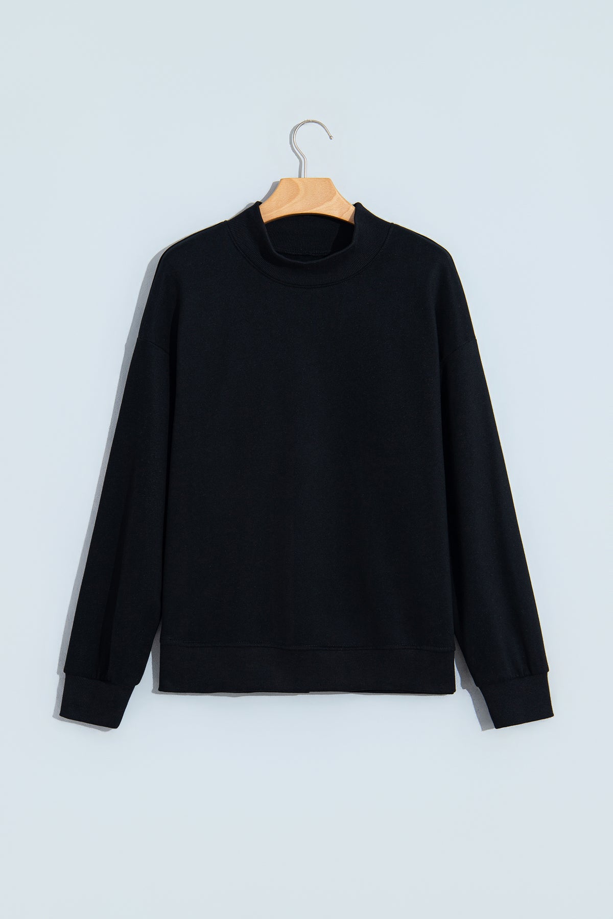Black Solid Color Oversized Mock Neck Sweatshirt