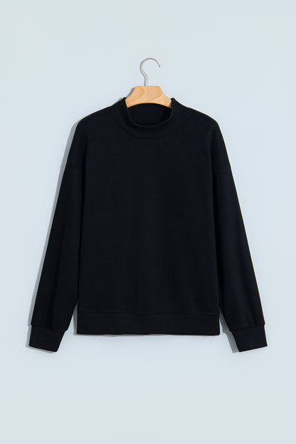 Black Solid Color Oversized Mock Neck Sweatshirt