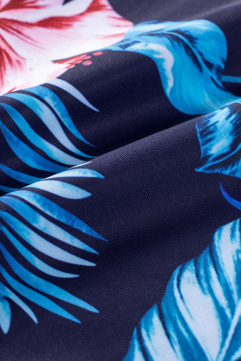 Floral Print Mesh Patchwork Criss Cross One-piece Swimsuit