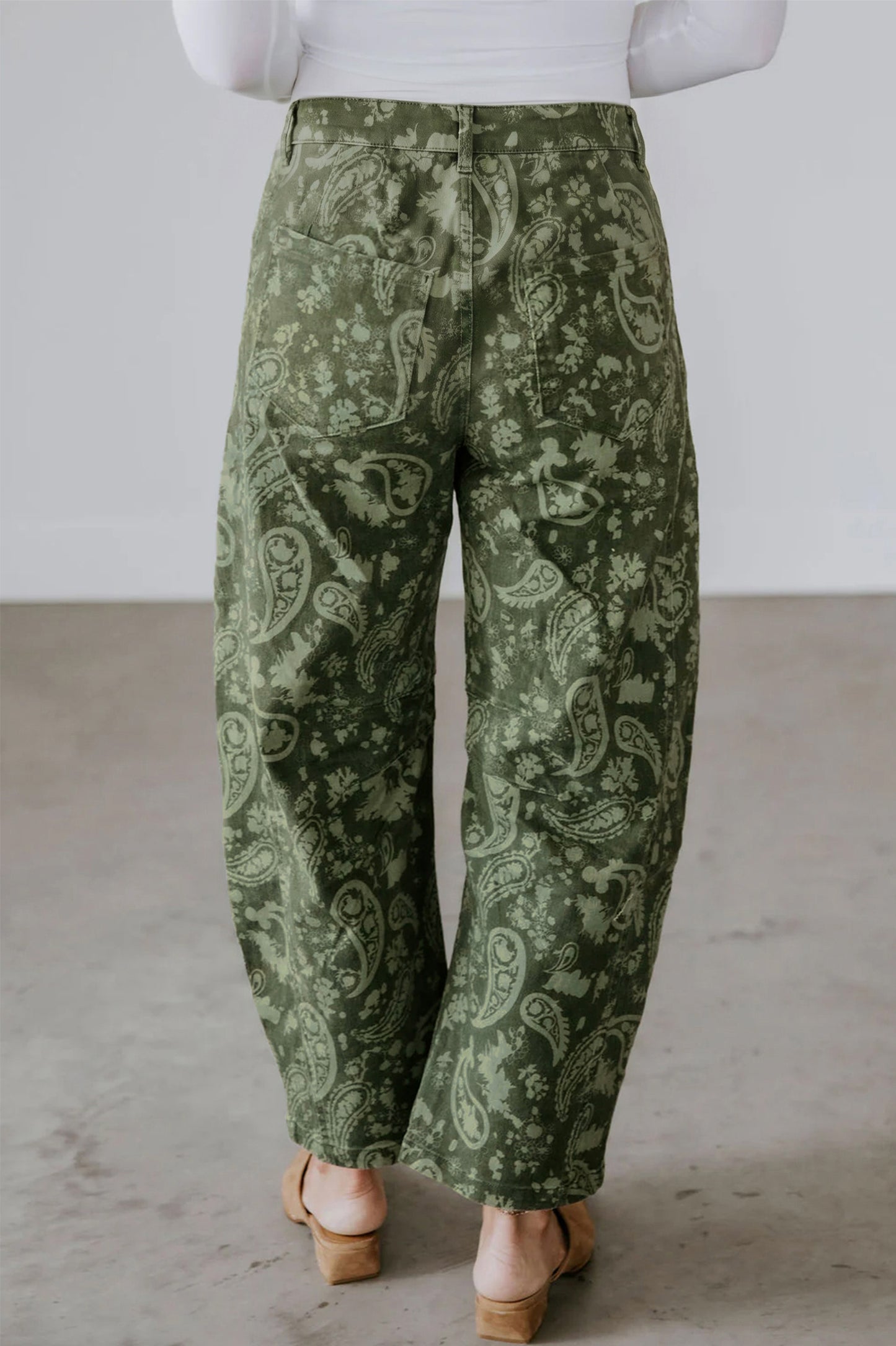 Green Paisley Print Harem Denim Pants