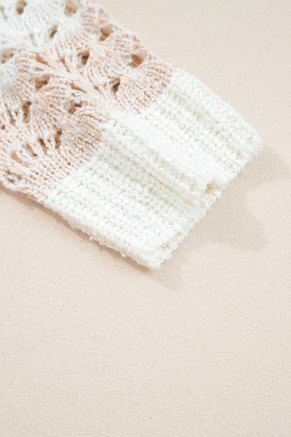 Pink Hollow-out Colorblock Drop Shoulder Casual Sweater