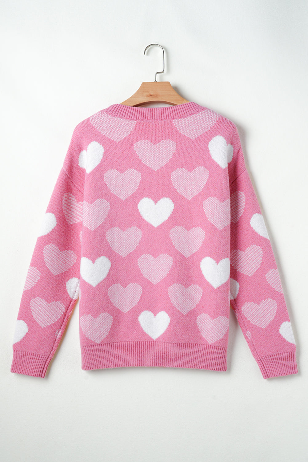 Pull ras du cou rose à imprimé cœur perlé pour la Saint-Valentin