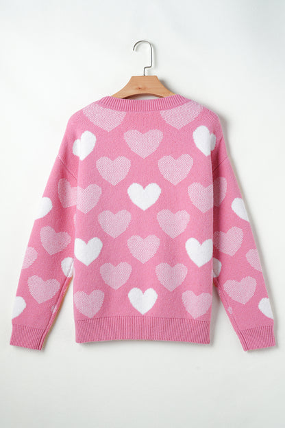 Pull ras du cou rose à imprimé cœur perlé pour la Saint-Valentin