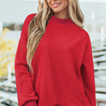 Racing Red Oversize Drop Shoulder Reversible Mock Neck Sweatshirt