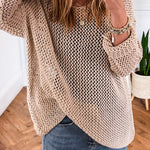 Smoke Gray Crochet Hollow-out Jumper Top Sweater