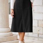 Black Front Slit Shift High Waist Midi Skirt