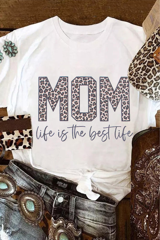MOM life is the best life Leopard Print Graphic T Shirt