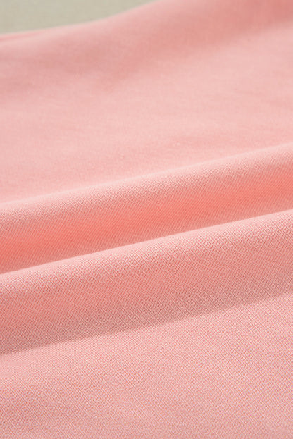 Peach Blossom Colorblock Patchwork Long Sleeve Shorts Outfit