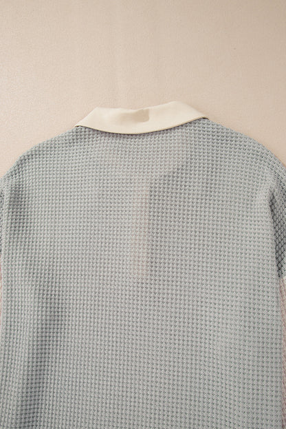 Haut Henley texturé kaki à col colorblock