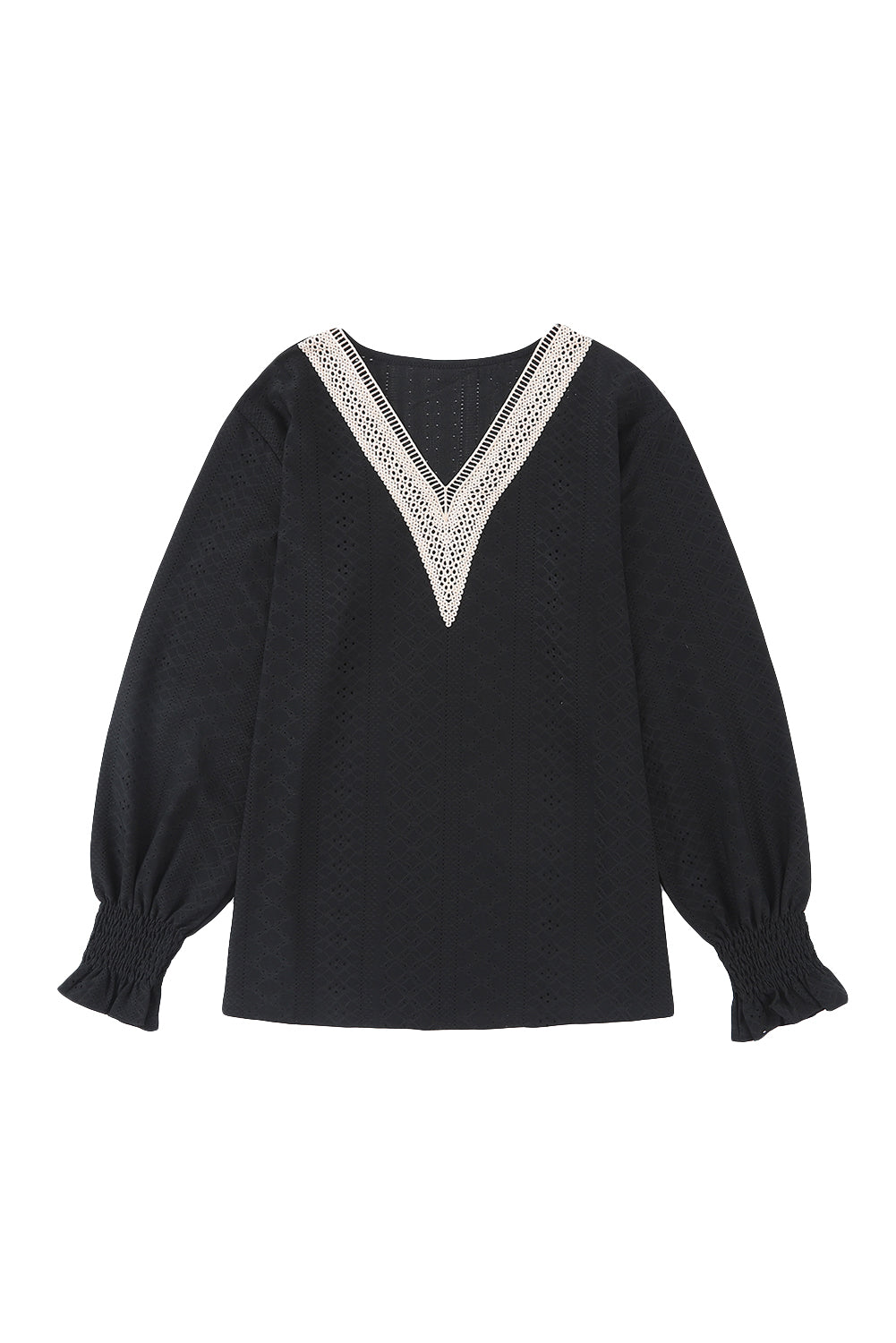 Chemisier à manches courtes et col en V avec bordure en dentelle