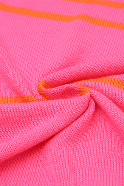 Cardigan boutonné à manches longues et bordure côtelée à rayures beiges