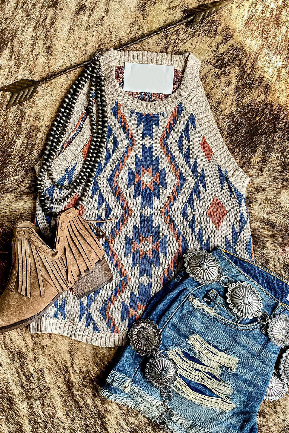 Débardeur tricoté à imprimé géométrique aztèque 