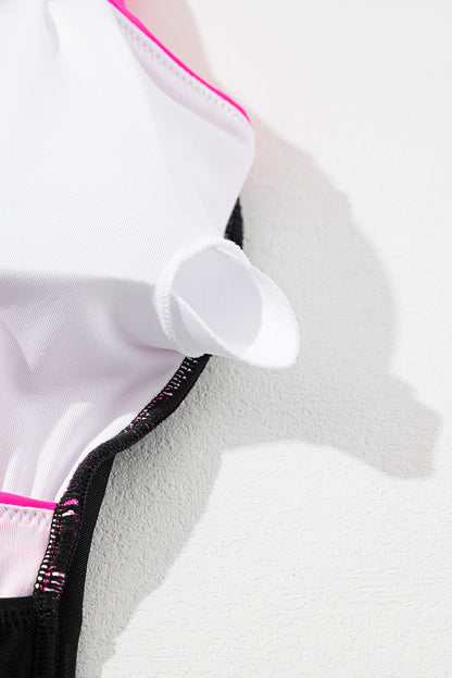 Maillot de bain une pièce à découpes croisées et colorblock rouge rose