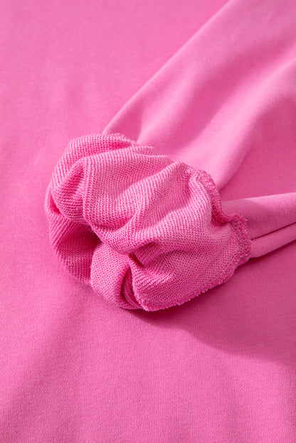 Sweat-shirt uni Bonbon à col rond et ourlet haut-bas