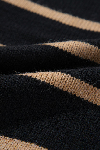 Cardigan ample à rayures noires, col en V, boutonné, épaules tombantes