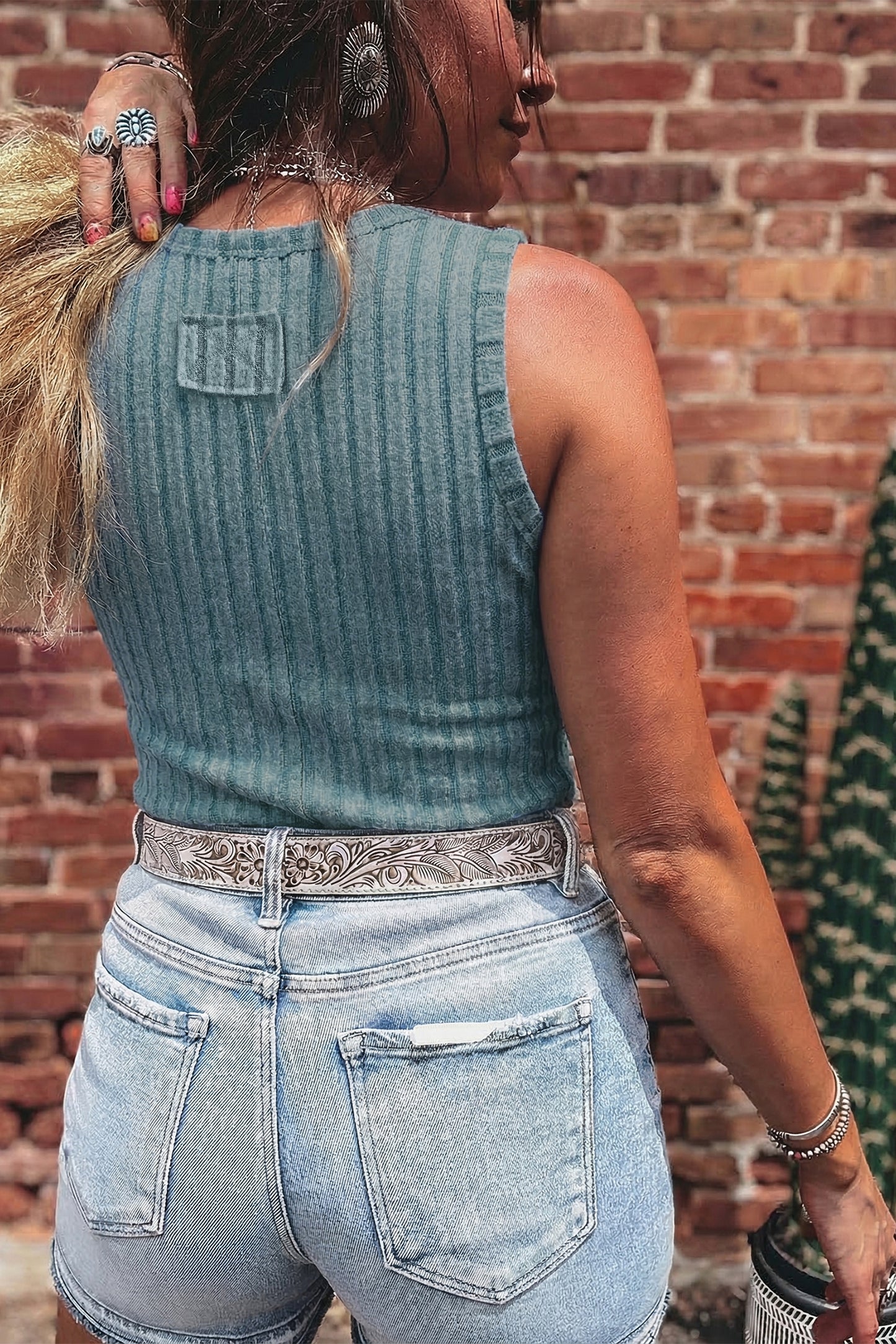 Bonbon Slim Ribbed Mineral Wash Tank Top