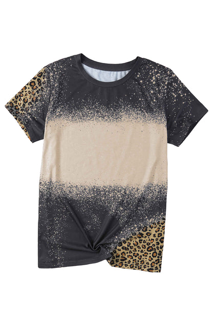 Blank Apparel - Camiseta blanqueada con detalle de leopardo gráfico en blanco gris