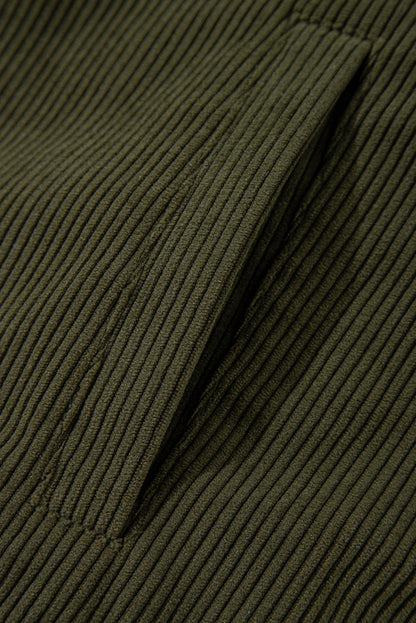 Blouson aviateur boutonné en velours côtelé vert brume avec patchwork