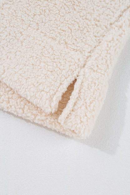 Sweat-shirt blanc uni en polaire à col montant et épaules tombantes