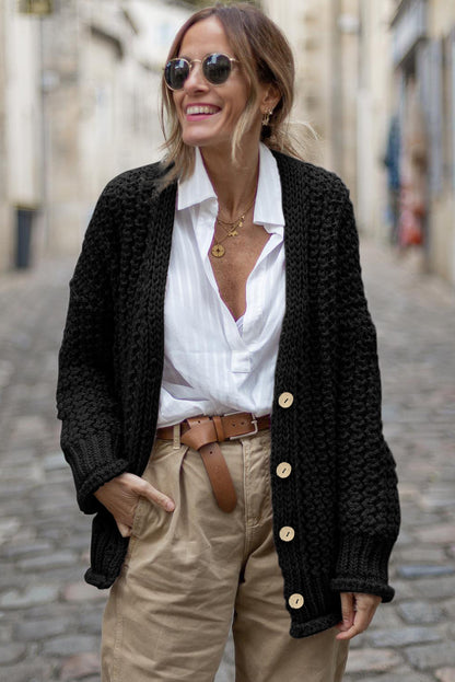 Cardigan vintage en maille torsadée boutonnée sur le devant 