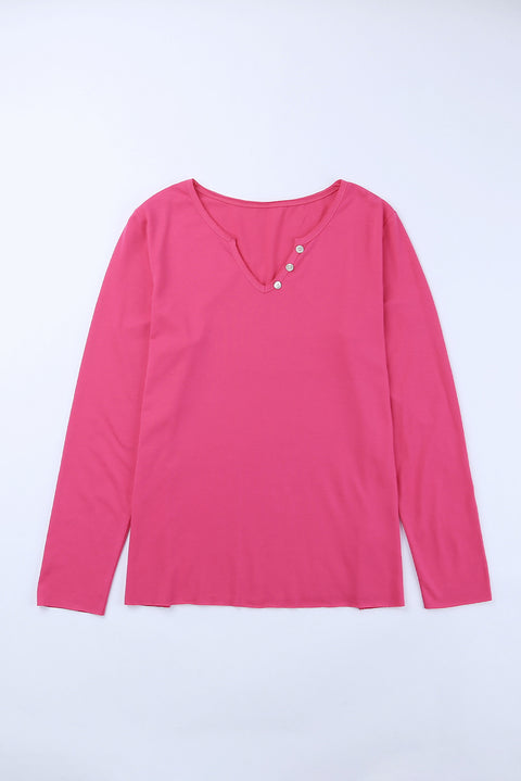 V Neck Buttons Long Sleeve Top