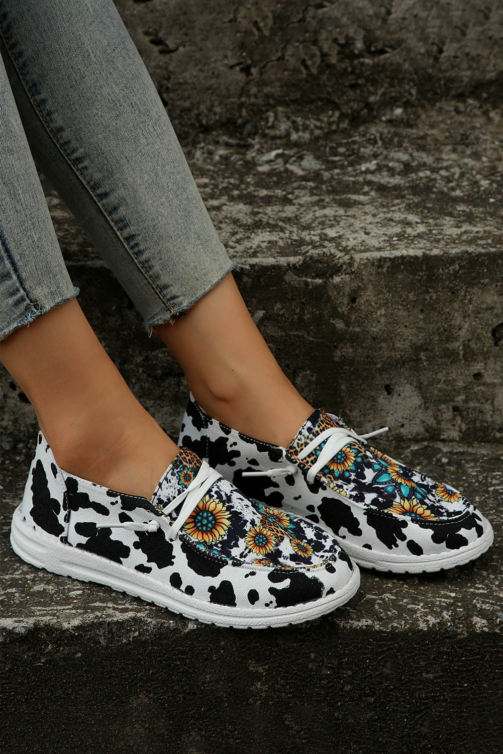 Western Cow Print Sunflower Shoes