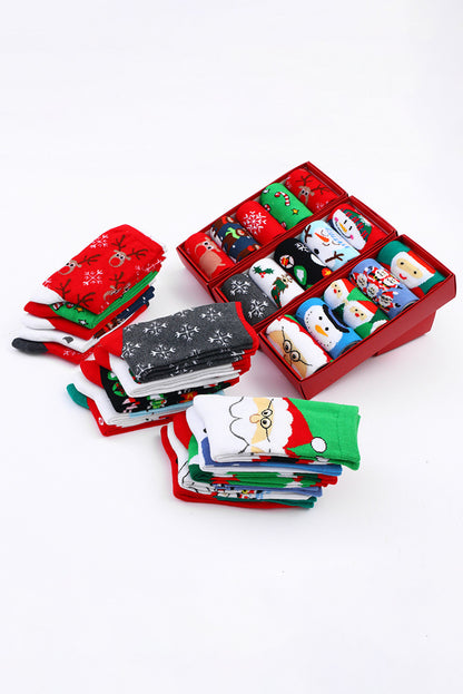 Lot de 5 paires de chaussettes de Noël souples rouge feu avec motif élan et boîte