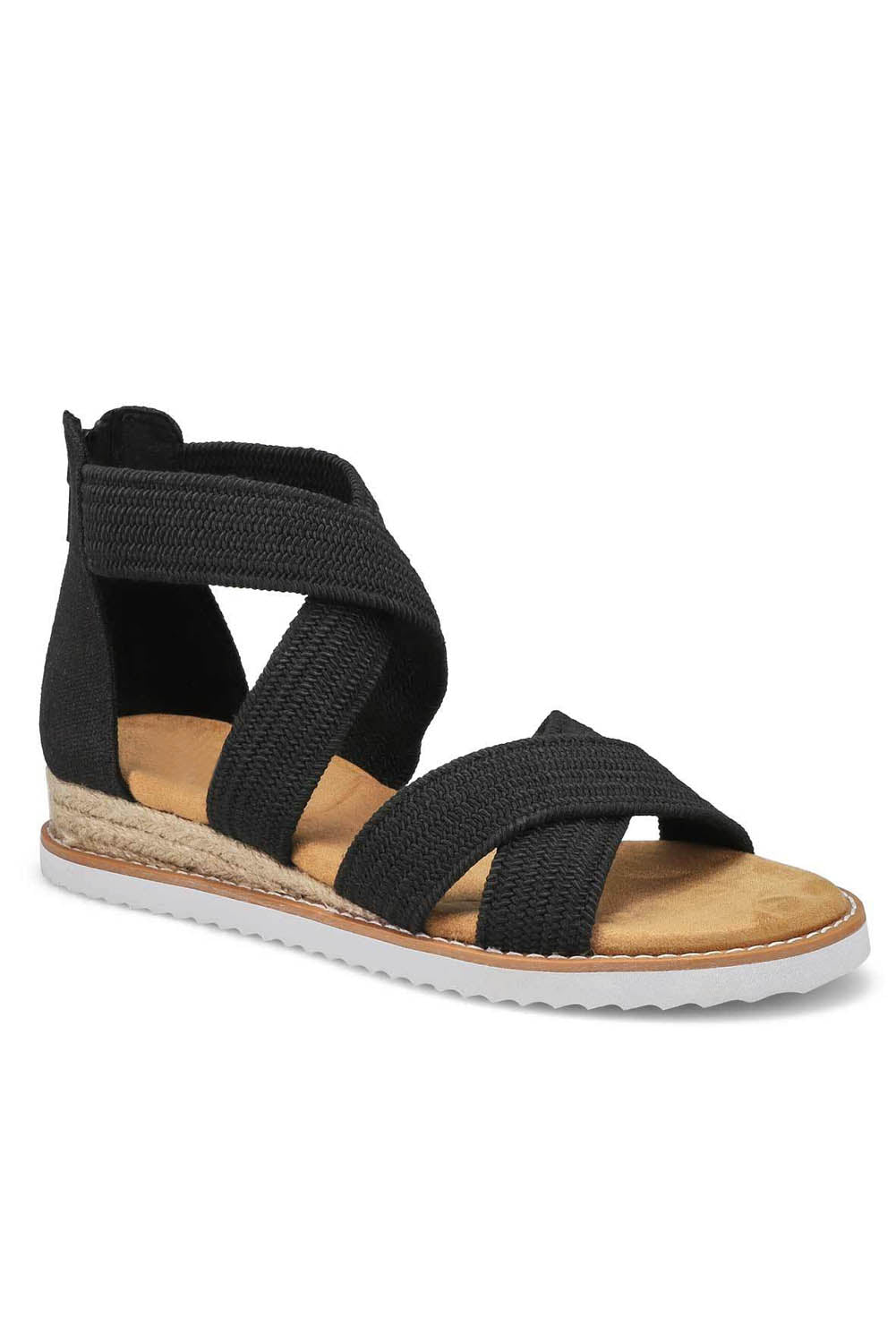 Sandalias de cuña baja con cremallera y tiras cruzadas en beige