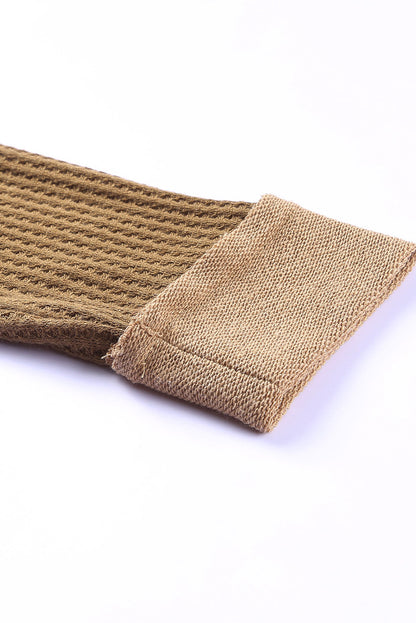 Top de manga larga con botones de punto tipo gofre marrón 