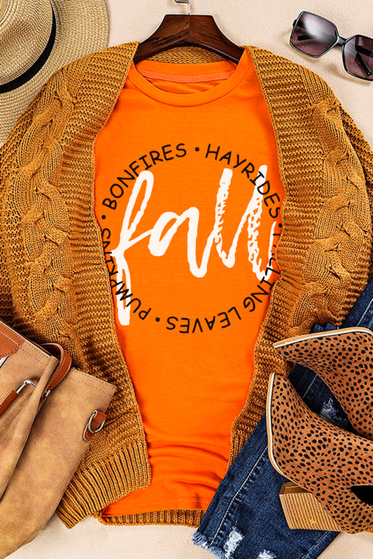Camiseta con gráfico y cuello redondo con estampado de letras de otoño