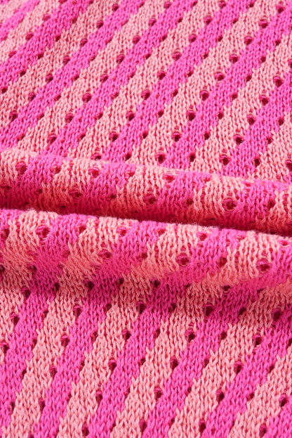 Cardigan boutonné à rayures roses et col en V à épaules tombantes