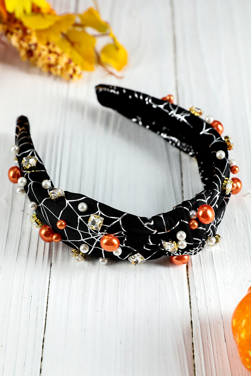 Serre-tête d'Halloween en toile d'araignée nouée avec strass et perles noires