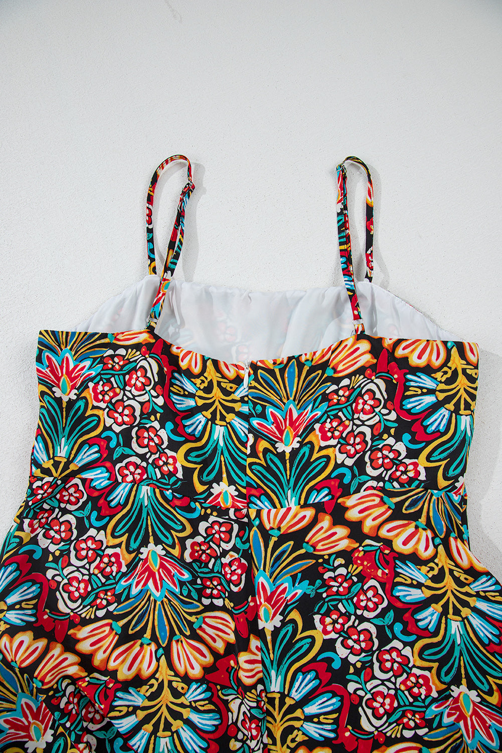 Robe longue noire à imprimé floral bohème, bretelles fines, sans manches, taille haute