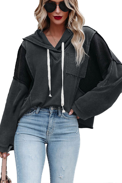 Waffle Knit Long Sleeve Drawstring Hoodie